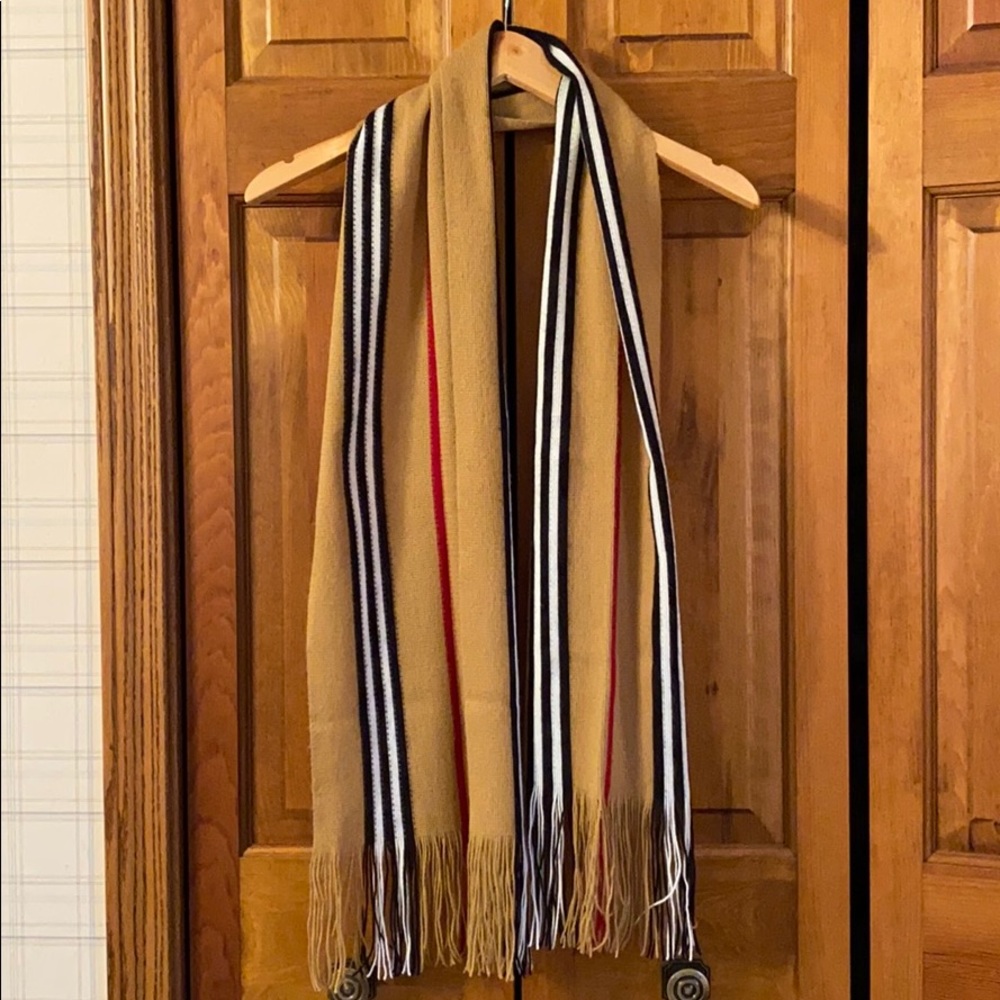 Tan, Red and Black Striped Scarf